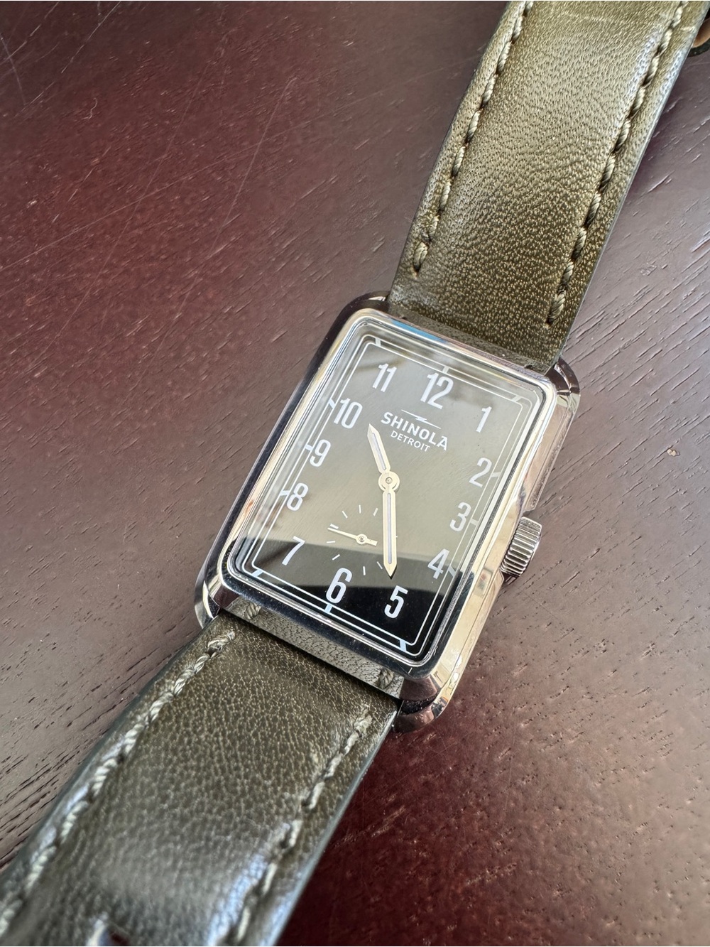Shinola The Omaha Quartz Rectangle Black Dial Green Leather Strap